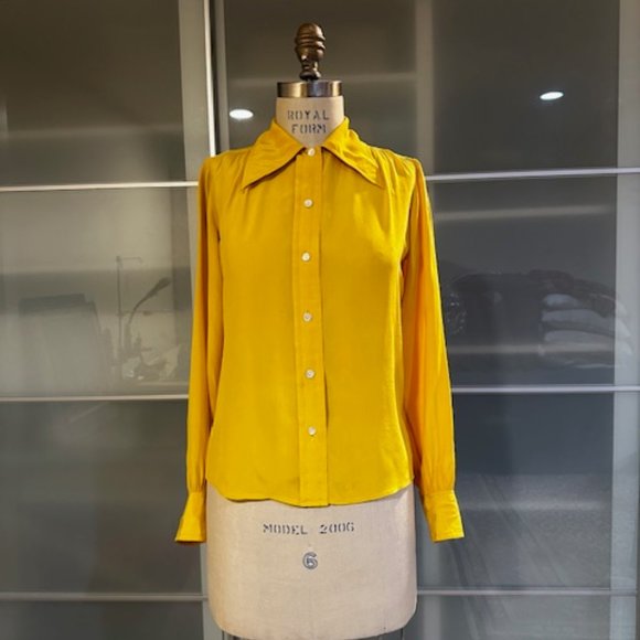 Vintage 80's YVES SAINT LAURENT Rive Gauche Silk Blouse Sz 38 Marigold - Picture 2 of 10
